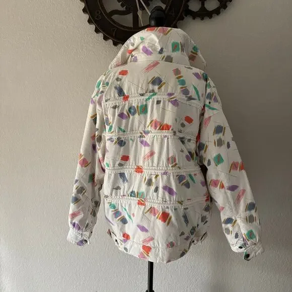 VTG GALLERY Quilted Puffer Jacket Unisex Confetti SzM Retro 90s Disco Y2K Iconic
